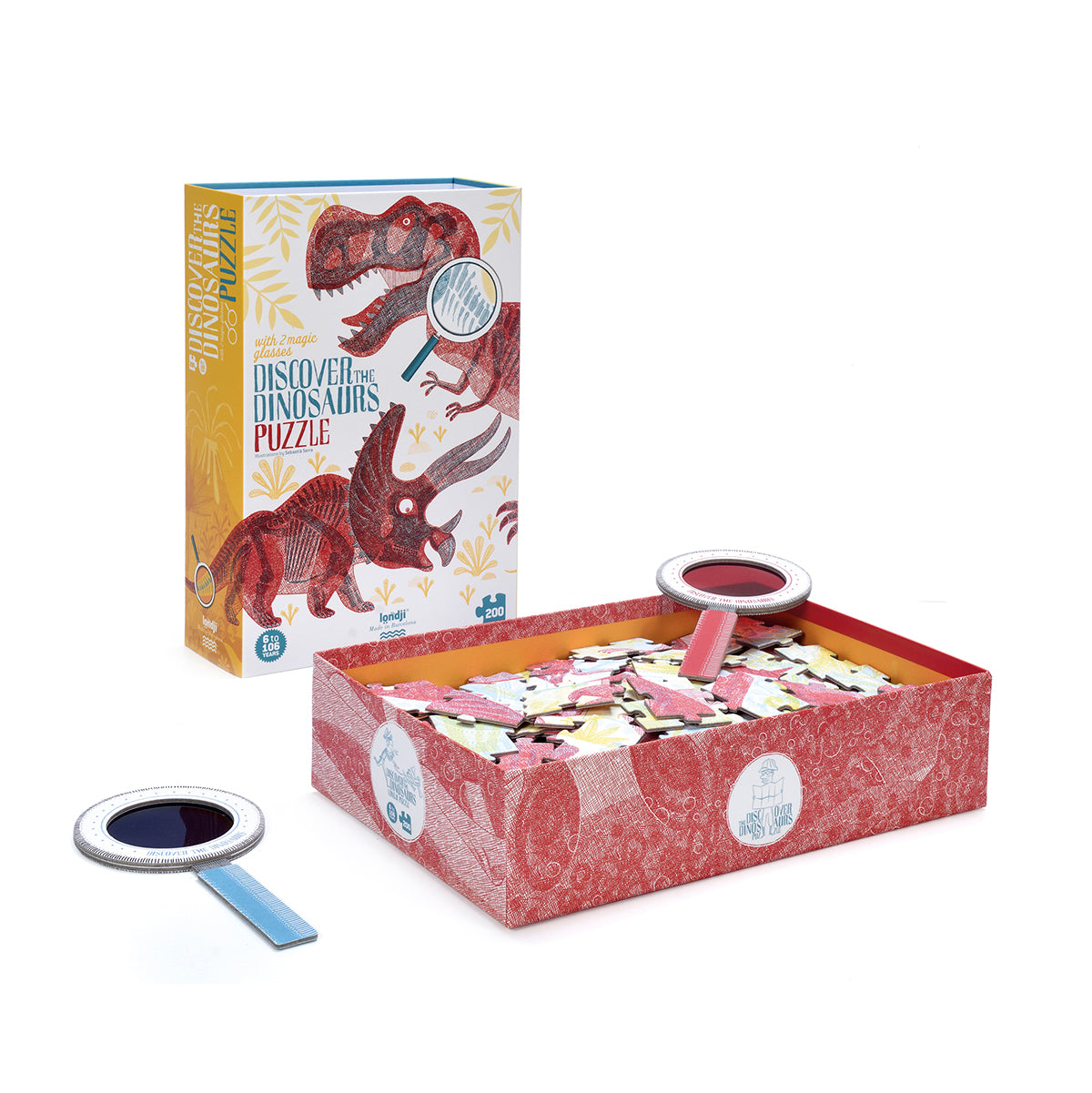 Londji Discover The Dinosaurs Puzzle with magnifying glasses for kids/children