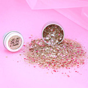 Si Si La Paillette Vegas Bébé Glitter in rose gold and red colours with hints of gold, silver and pink