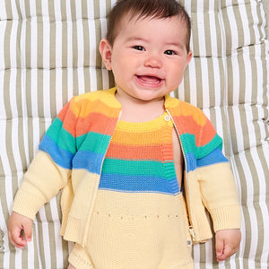 The Bonnie Mob Bubble Rainbow Stripe knitted Romper for newborns and babies