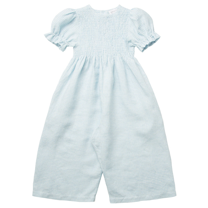 Jumping Jack Jumpsuit - Baby Blue & Milk Mini Check Linen from Nellie Quats for toddlers, kids/children