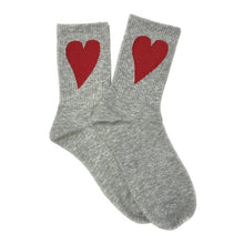 Load image into Gallery viewer, Malibu Sugar Valentine&#39;s Day Heart Socks - Heather Grey w/ Red Heart