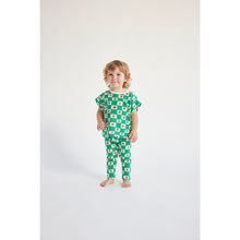 Load image into Gallery viewer, Bobo Choses Tomato All Over Leggings in green, white and red with tomato and checkered pattern for babies and toddlers