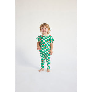 Bobo Choses Tomato All Over Leggings in green, white and red with tomato and checkered pattern for babies and toddlers