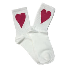 Load image into Gallery viewer, Malibu Sugar Valentine&#39;s Day Heart Socks - White w/ Bright Pink Heart