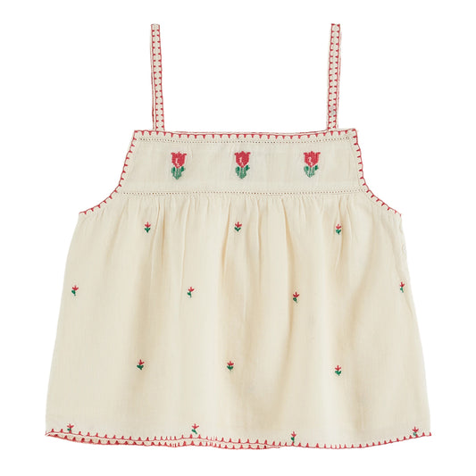 Emile Et Ida Tulips Embroidered Strap Top