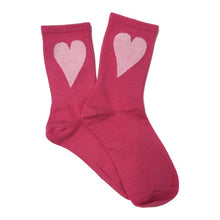 Load image into Gallery viewer, Malibu Sugar Valentine&#39;s Day Heart Socks - Bright Pink w/ Malibu Pink Heart