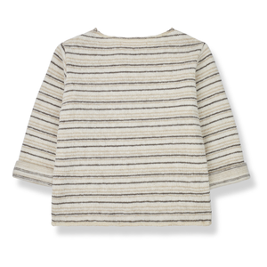 1+ In The Family Mathieu Long Sleeve T-Shirt with white, beige and grey stripes for newborns and babies