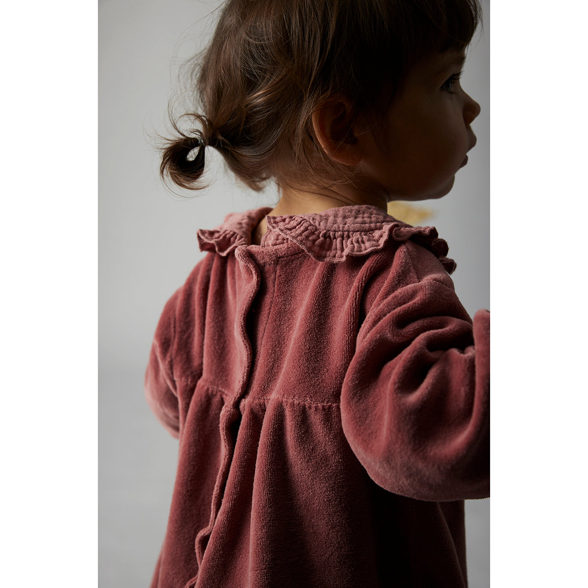 Cozmo Petra Velour Dress with a Peter Pan collar in a contrasting fabric for babies and toddlers