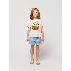 Bobo Choses Play The Drum T-Shirt in cream colour for toddlers, kids/children and tweens