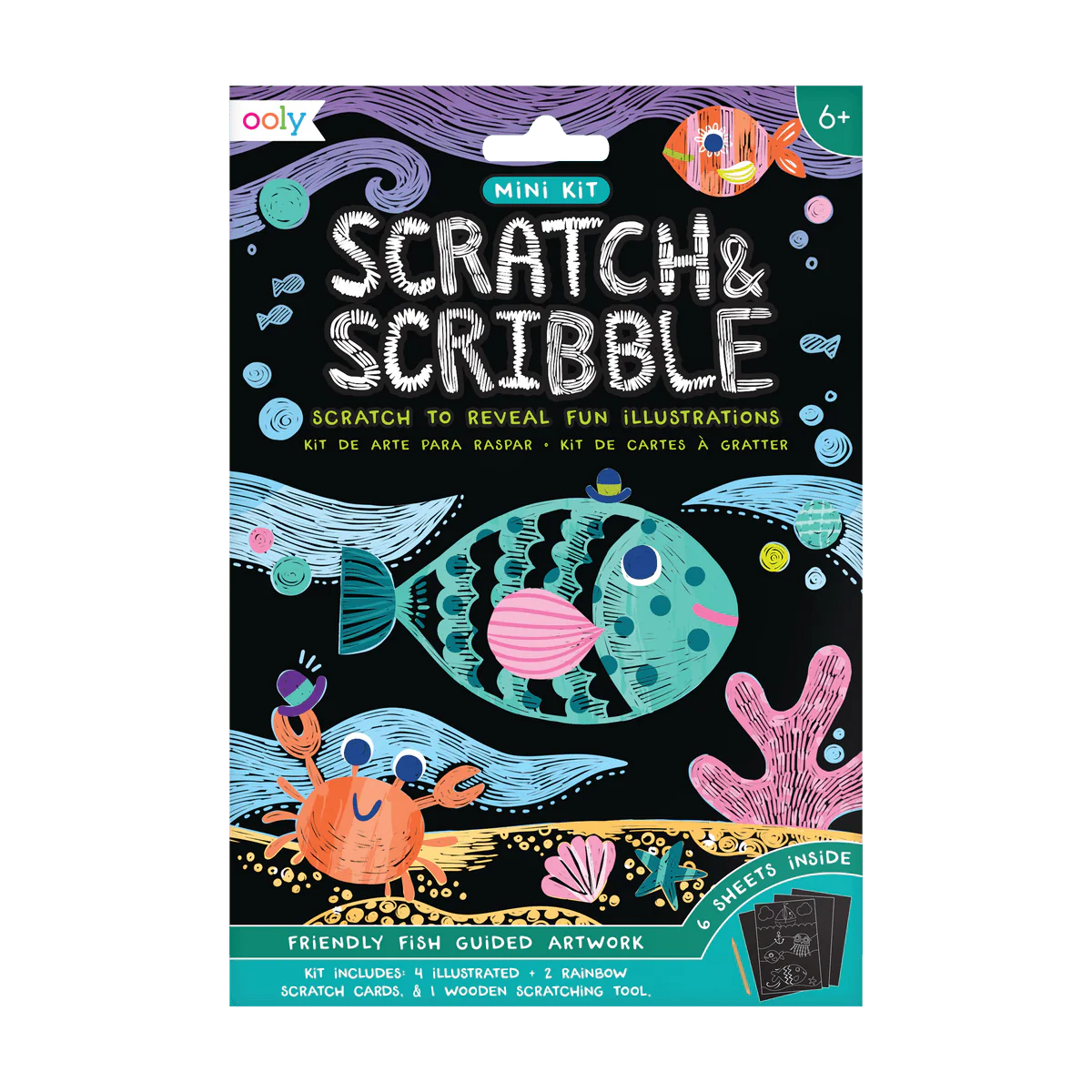 OOLY Friendly Fish Scratch and Scribble Mini Scratch Art Kit