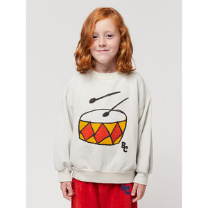 Bobo Choses Play The Drum Sweatshirt in grey for toddlers, kids/children and tweens