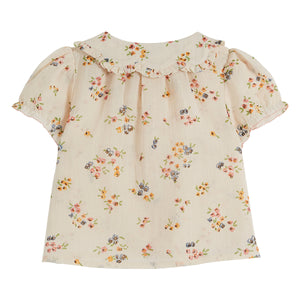 Emile Et Ida Achillea Flowers Blouse in beige gauze cotton with dotted multicoloured flowers for babies and toddlers
