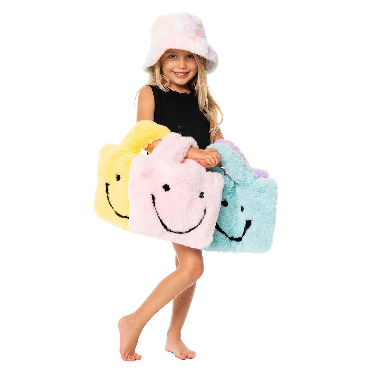 Malibu Sugar Faux Fur Fuzzy Happy Face Purse with chain strap