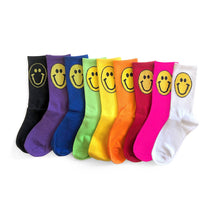 Load image into Gallery viewer, Malibu Sugar Happy Face ribbed crew Socks in white
