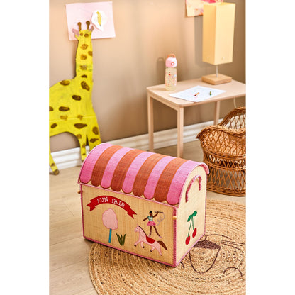 Rice Raffia Toy Storage Basket: Pink Funfair - Large