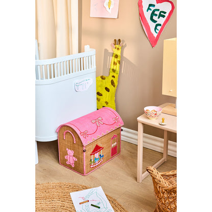 Rice Raffia Toy Storage Basket: Pink Funfair - Medium