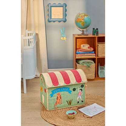 Rice Raffia Toy Storage Basket: Mint Funfair - Large