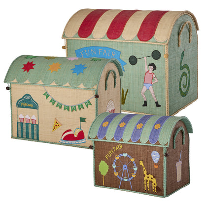 Rice Raffia Toy Storage Basket: Mint Funfair - Medium