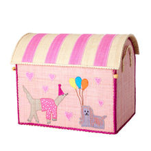 Load image into Gallery viewer, Rice Raffia Toy Storage Basket: Pink Party Animal Theme - Medium