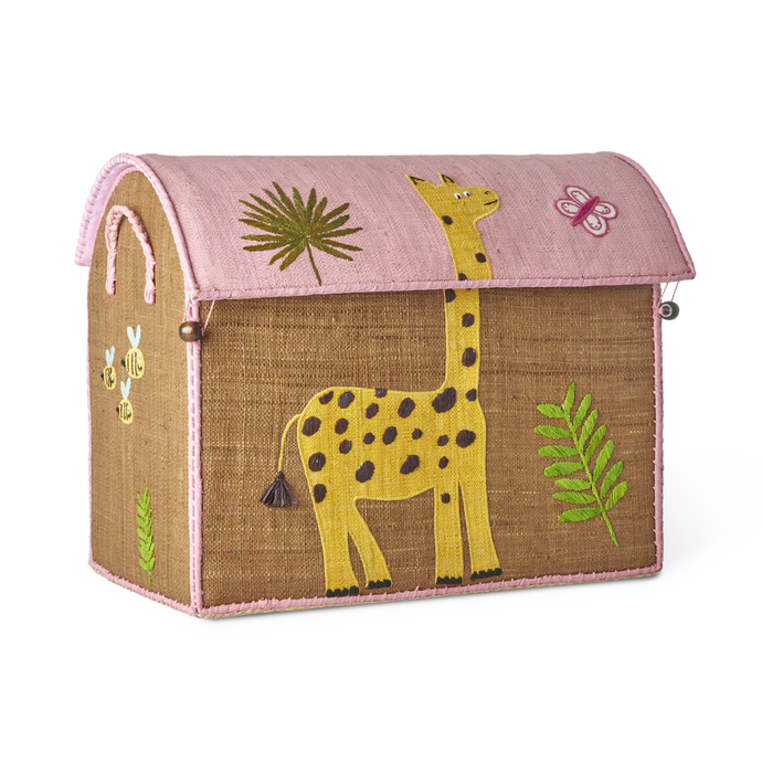 Rice Raffia Toy Storage Basket: Wildlife- Medium