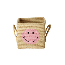 Load image into Gallery viewer, Rice Raffia Small Square Raffia Basket - Smiley