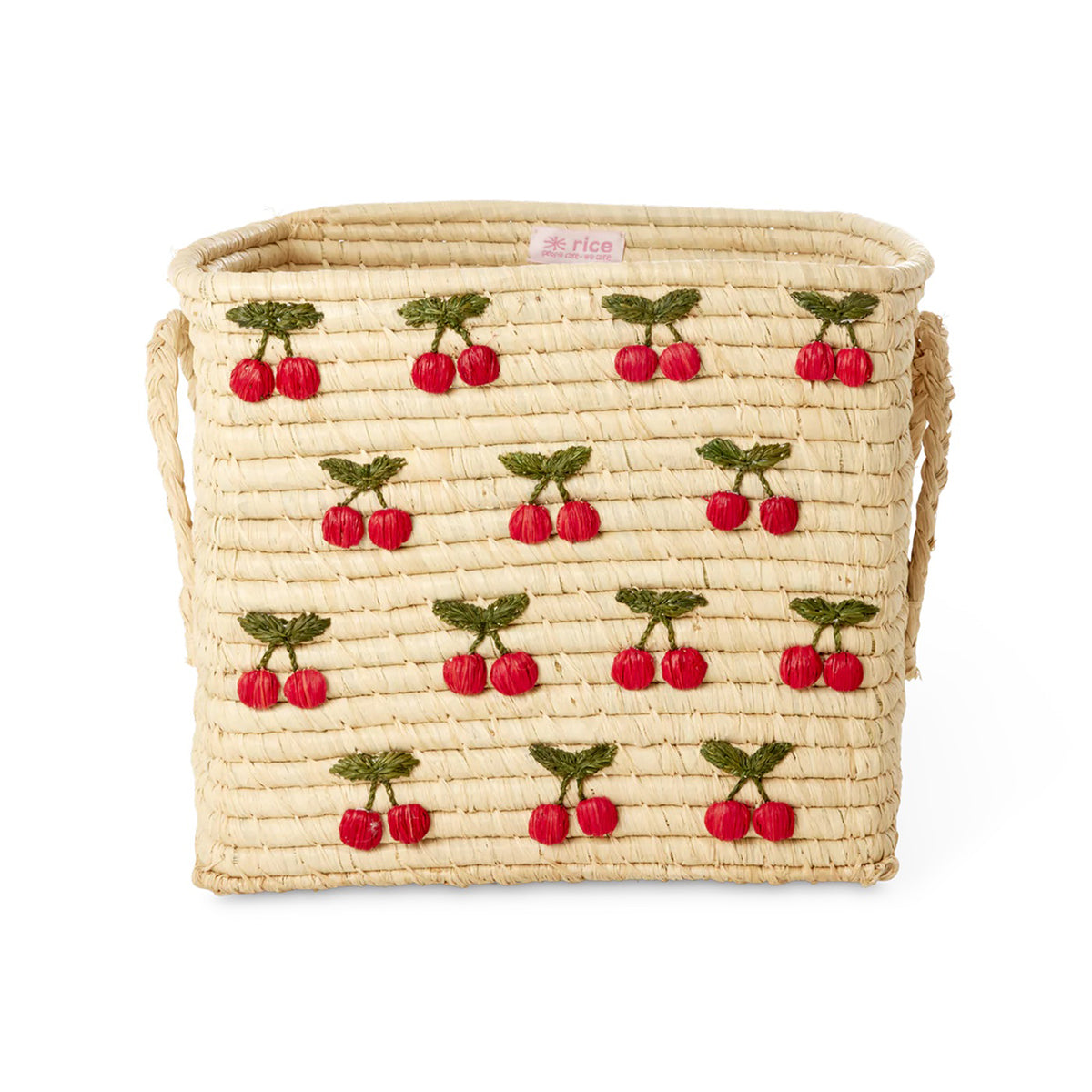Rice Raffia Square Basket - Small Cherries