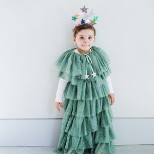 Mimi & Lula Christmas Tree Cape with Layers of super soft green tulle scattered with multicoloured metallic stars