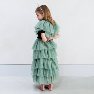 Mimi & Lula Christmas Tree Cape with Layers of super soft green tulle scattered with multicoloured metallic stars