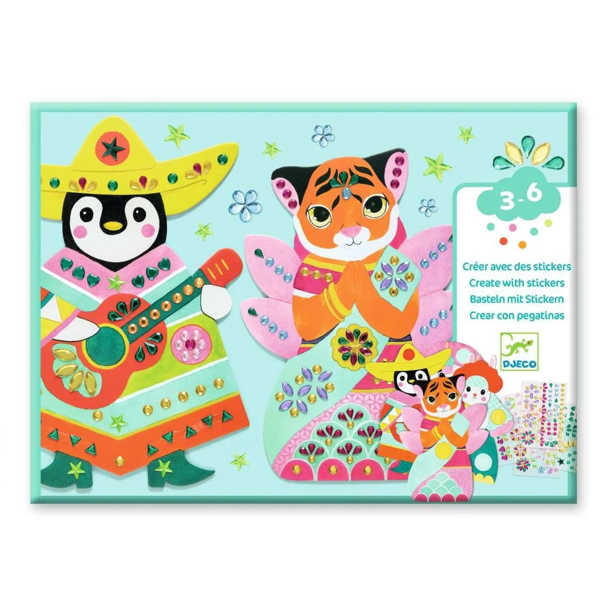 Djeco Create With Stickers - Rhinestone Animals