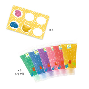 Djeco 6 Colour Glitter Finger Paint Tubes for kids/children