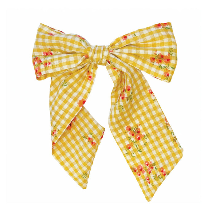 Rockahula Floral Gingham Long Bow Clip