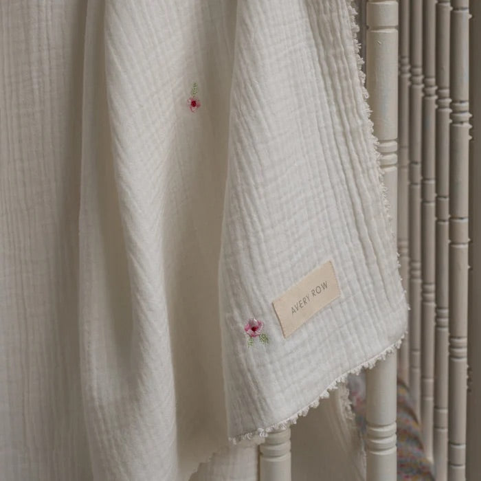 Avery Row Embroidered Muslin Blanket
