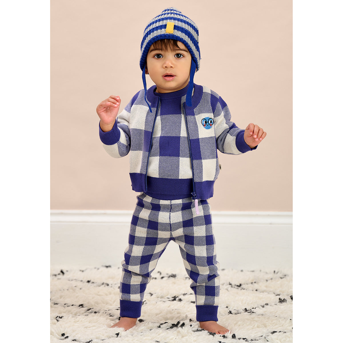 The Bonnie Mob Marbles Check Knit Trousers for babies