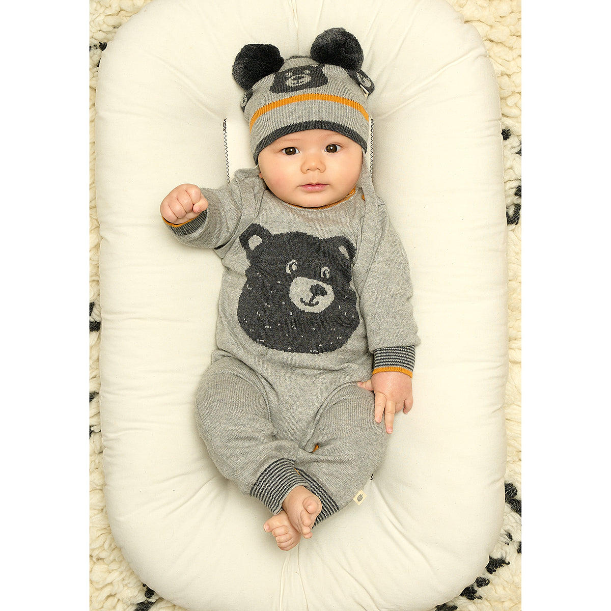 The Bonnie Mob Intarsia Toffee Bear Playsuit for babies