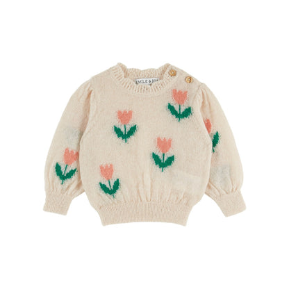 Emile et Ida Intarsia Tulips Baby Pullover