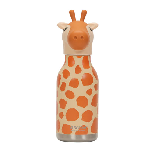 Giraffe-shaped water bottle with a white background