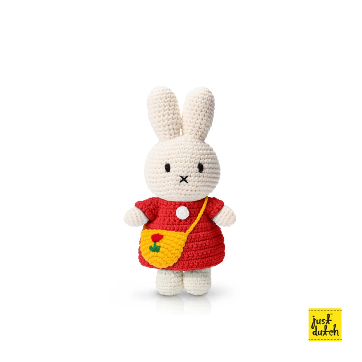 Just Dutch Hand Crochet Miffy Doll- Red Dress & Tulip Bag