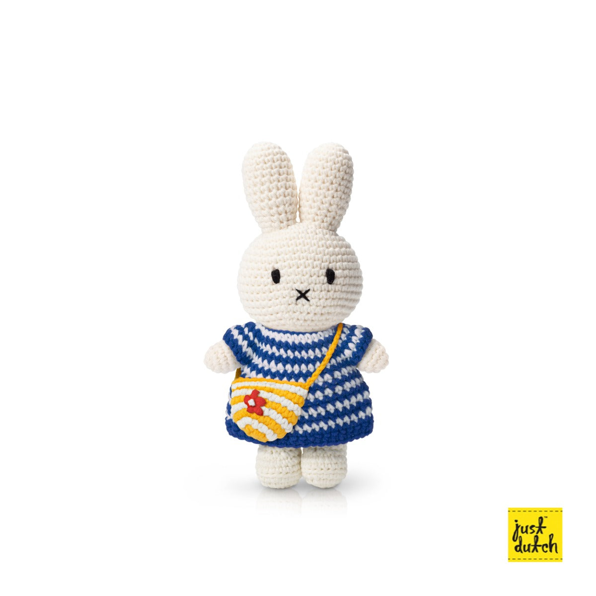 Just Dutch Hand Crochet Miffy Doll- Blue Stripe Dress & Bag