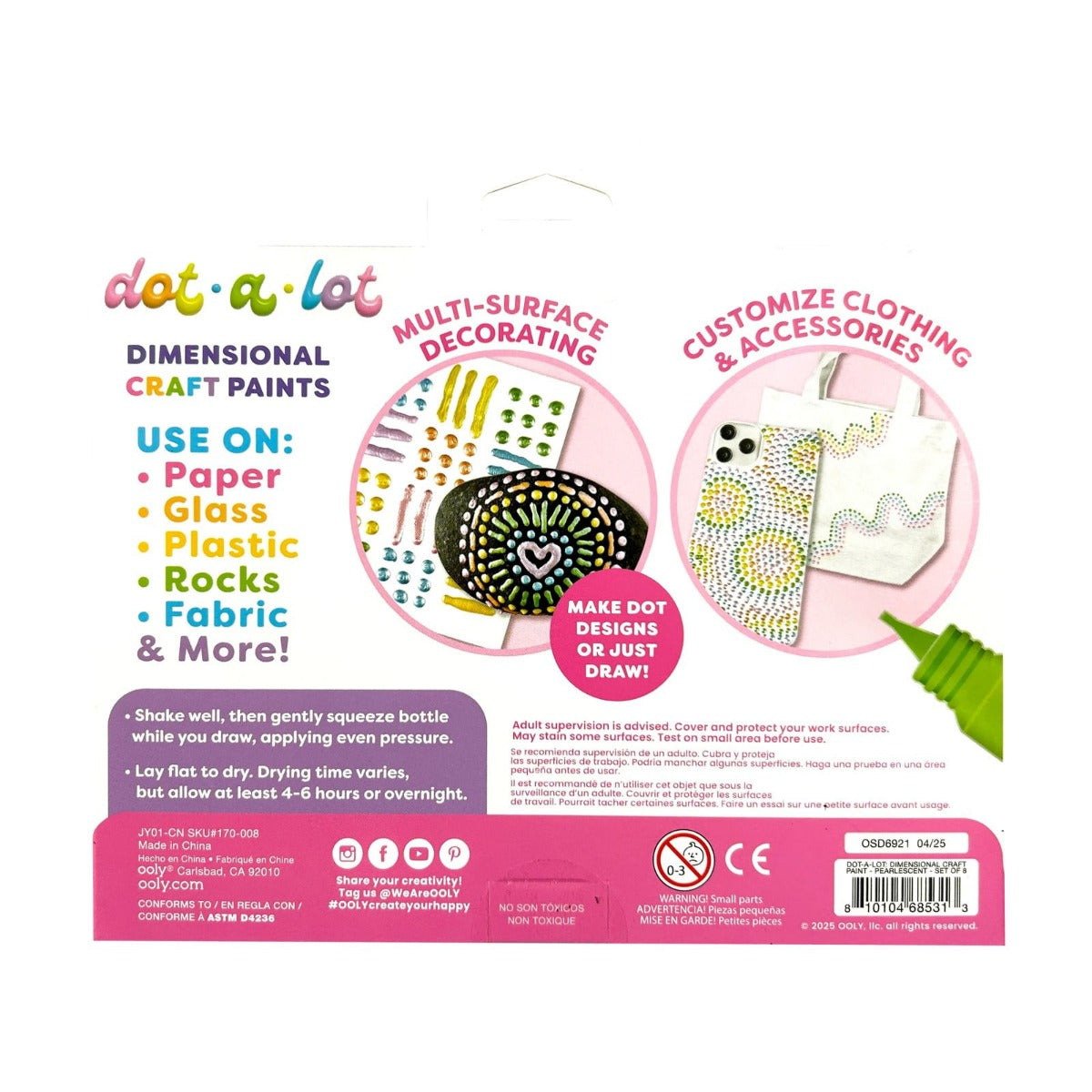 OOLY Dot-A-Lot: Dimensional Craft Paint- Pearlescent (Set of 8)