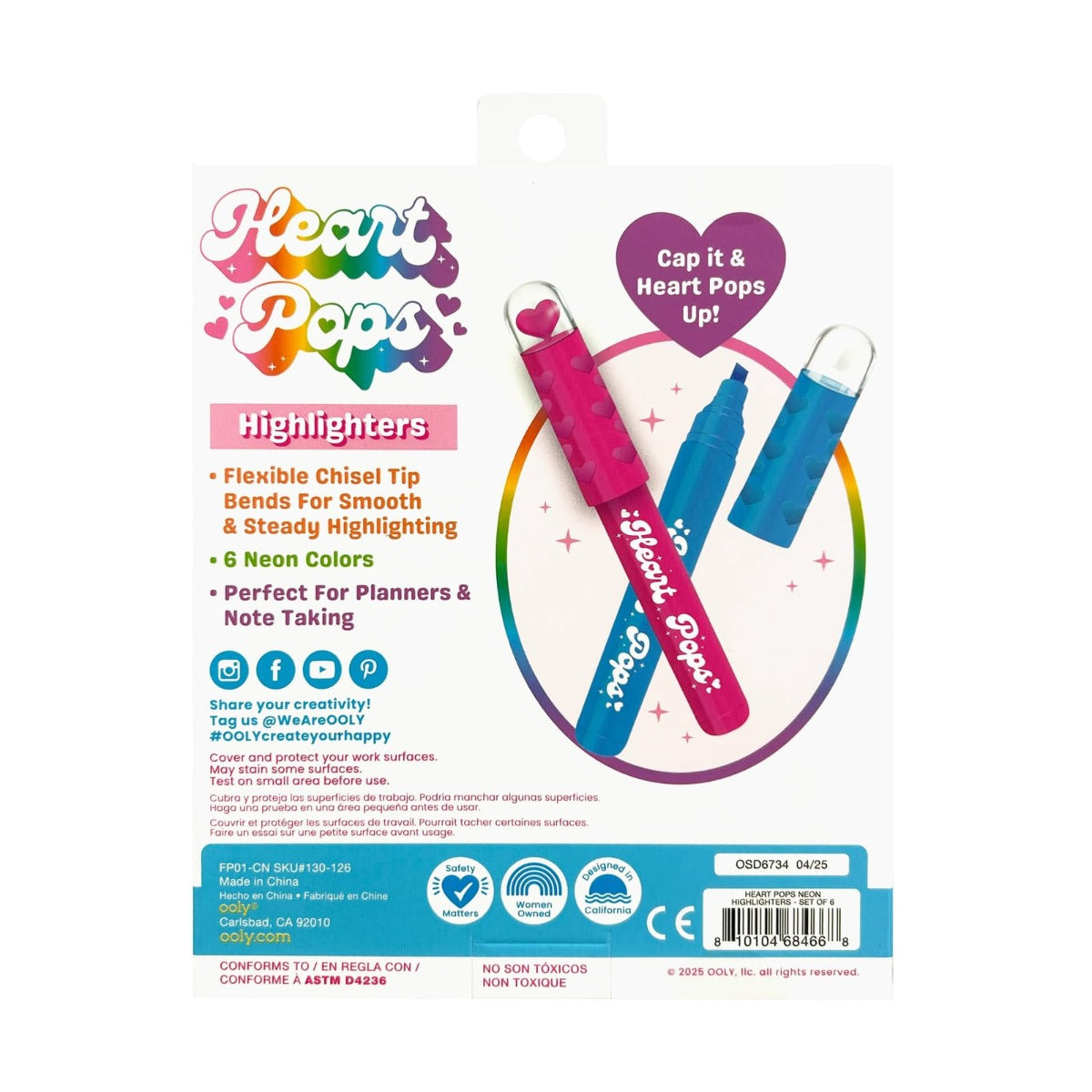 OOLY Heart Pops: Neon Highlighters (Set of 6)
