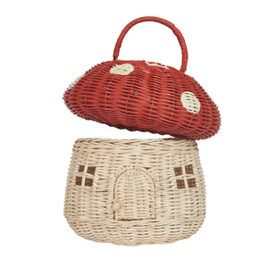 Olli Ella Rattan Mushroom Basket in red and cream colour