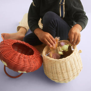 Olli Ella Rattan Mushroom Basket in red for kids/children