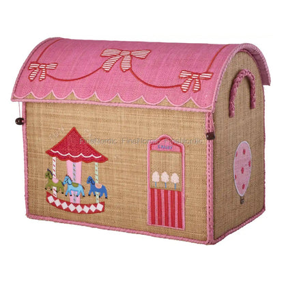 Rice Raffia Toy Storage Basket: Pink Funfair - Medium