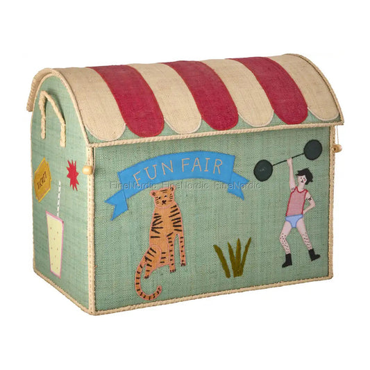 Rice Raffia Toy Storage Basket: Mint Funfair - Large