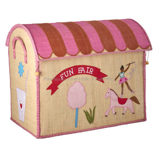 Rice Raffia Toy Storage Basket: Pink Funfair - Large
