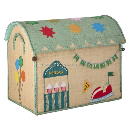 Rice Raffia Toy Storage Basket: Mint Funfair - Medium