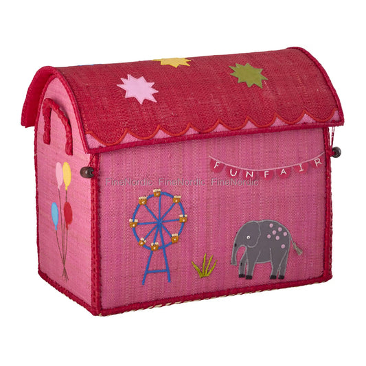 Rice Raffia Toy Storage Basket: Pink Funfair - Small