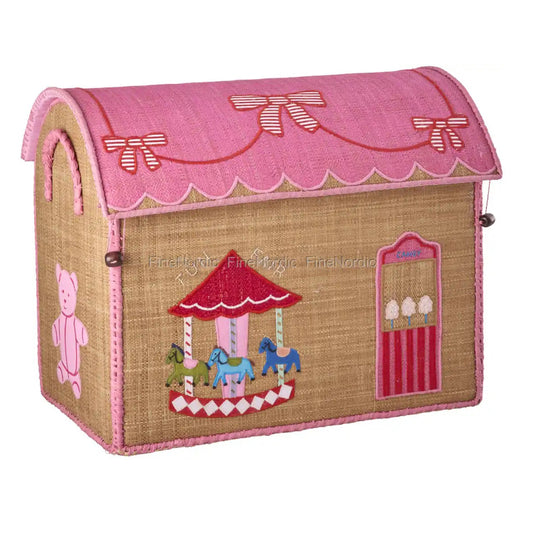 Rice Raffia Toy Storage Basket: Pink Funfair - Medium