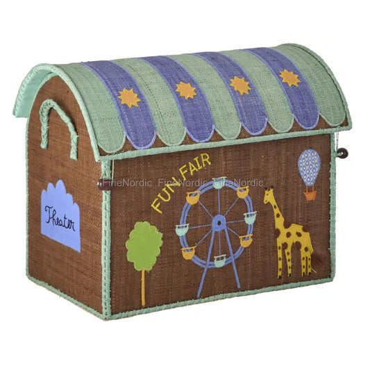 Rice Raffia Toy Storage Basket: Mint Funfair - Small