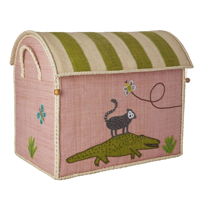 Rice Raffia Toy Storage Basket: Sweet Jungle - Large